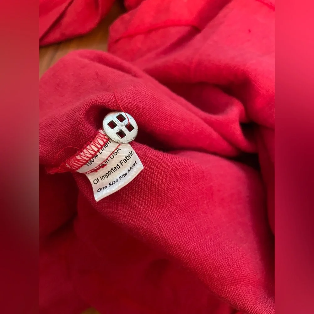 Itemz Chris Baumgartner 100% Linen Top Lagenlook Red Crop Dolman Slv USA OS FLAW - Picture 6 of 16